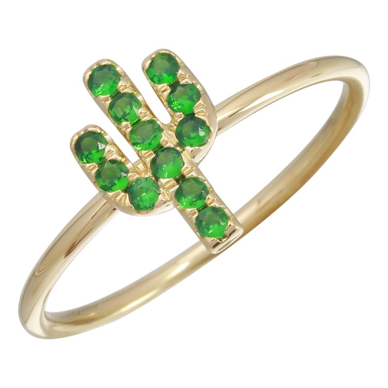 14K Yellow Gold Tsavorite Garnet Cactus Ring - Queen May