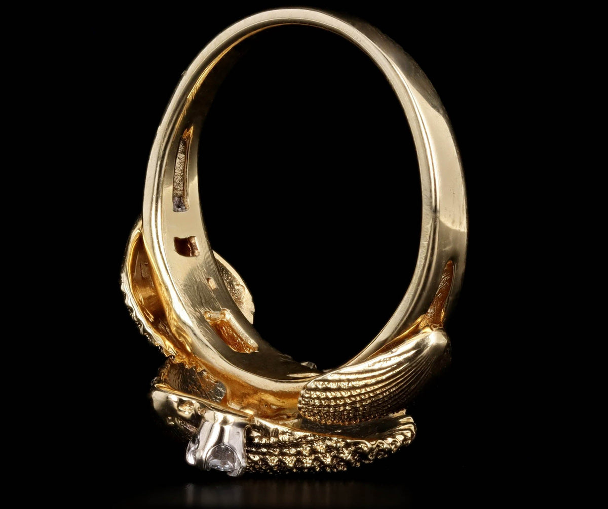 14K Yellow Gold Diamond Seashell Ring - Queen May
