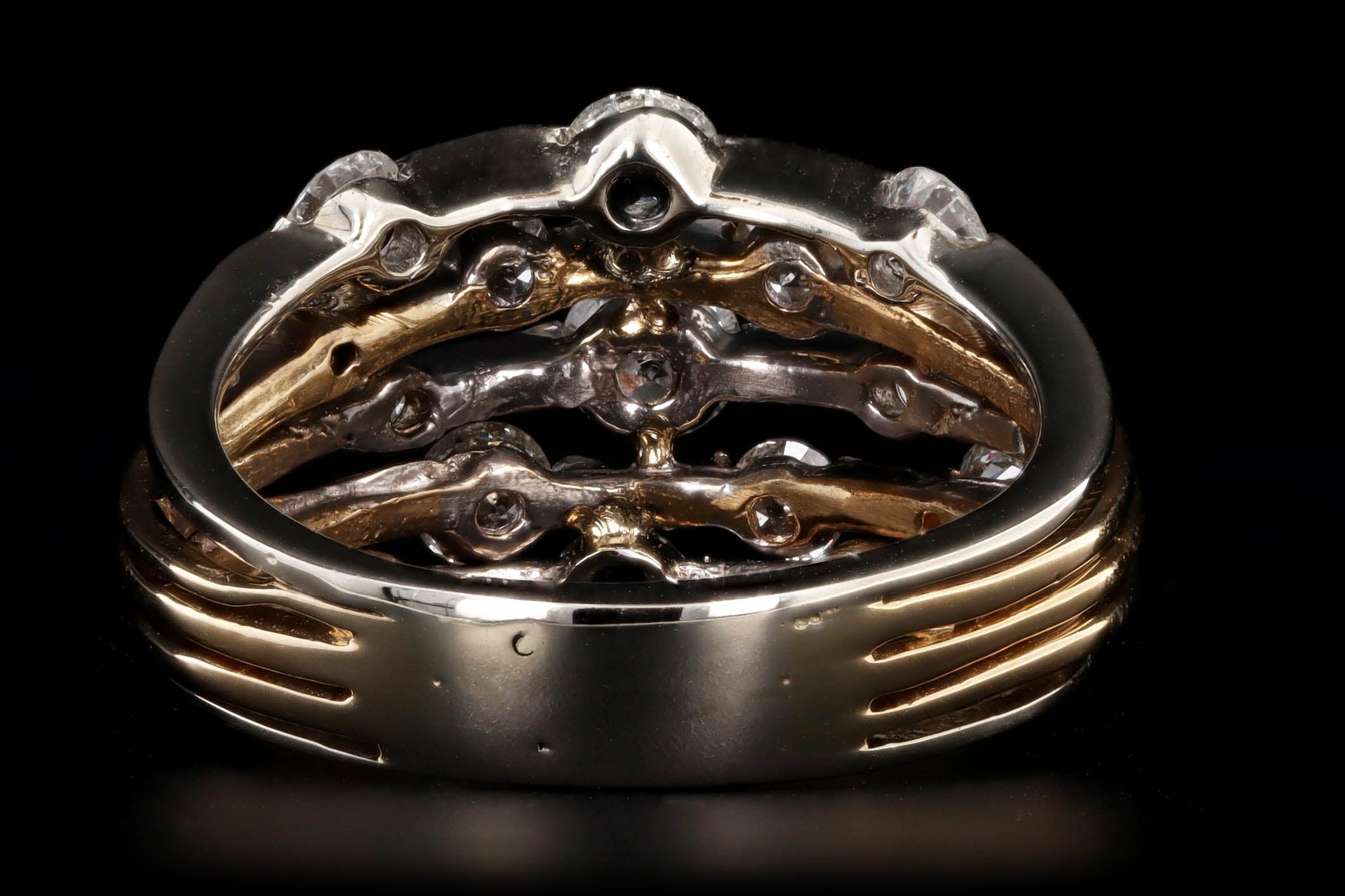 14K Gold Two Tone 1.25 Carat Total Weight Diamond Floating Wide Band - Queen May