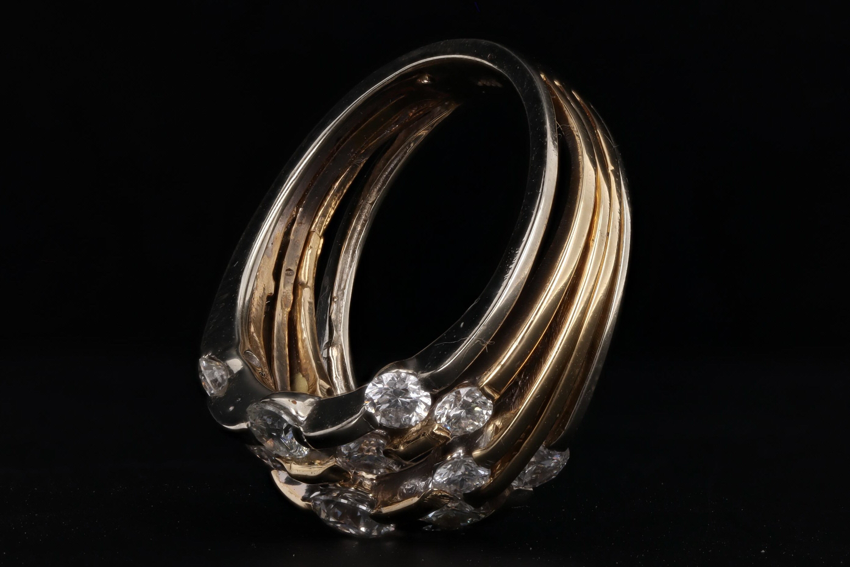 14K Gold Two Tone 1.25 Carat Total Weight Diamond Floating Wide Band - Queen May