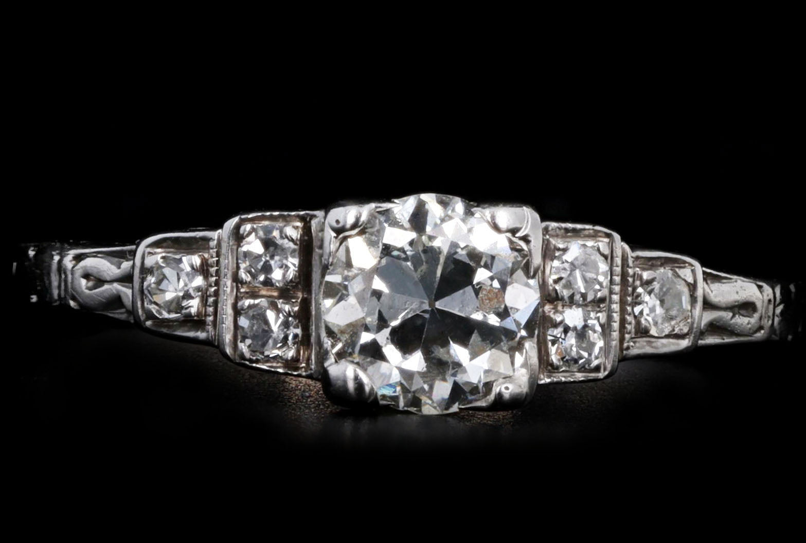Art Deco Platinum 0.51 Carat Old European Diamond Engagement Ring - Queen May