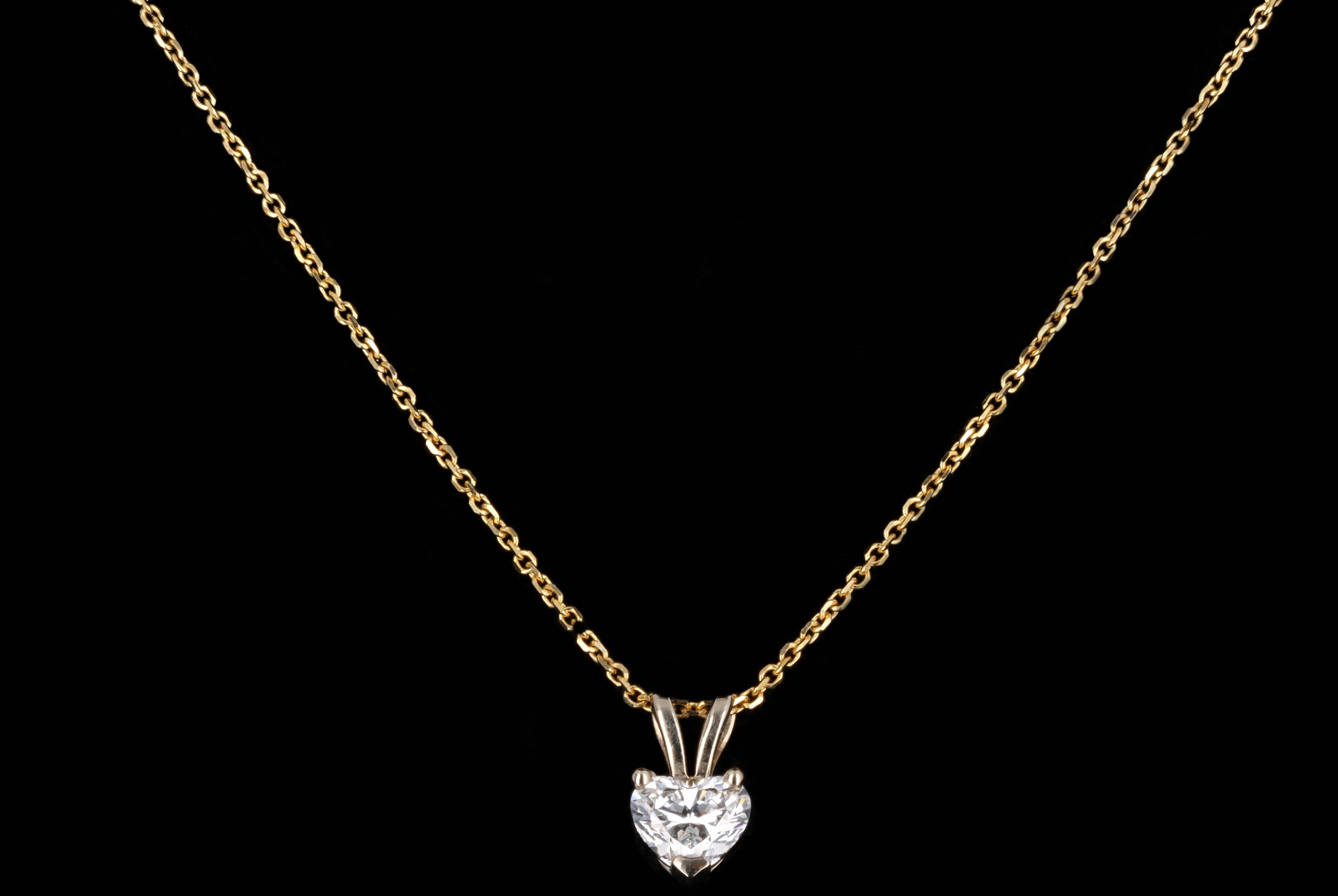 14K Yellow Gold 0.64 Carat Heart Diamond Pendant Necklace EGL Certified - Queen May