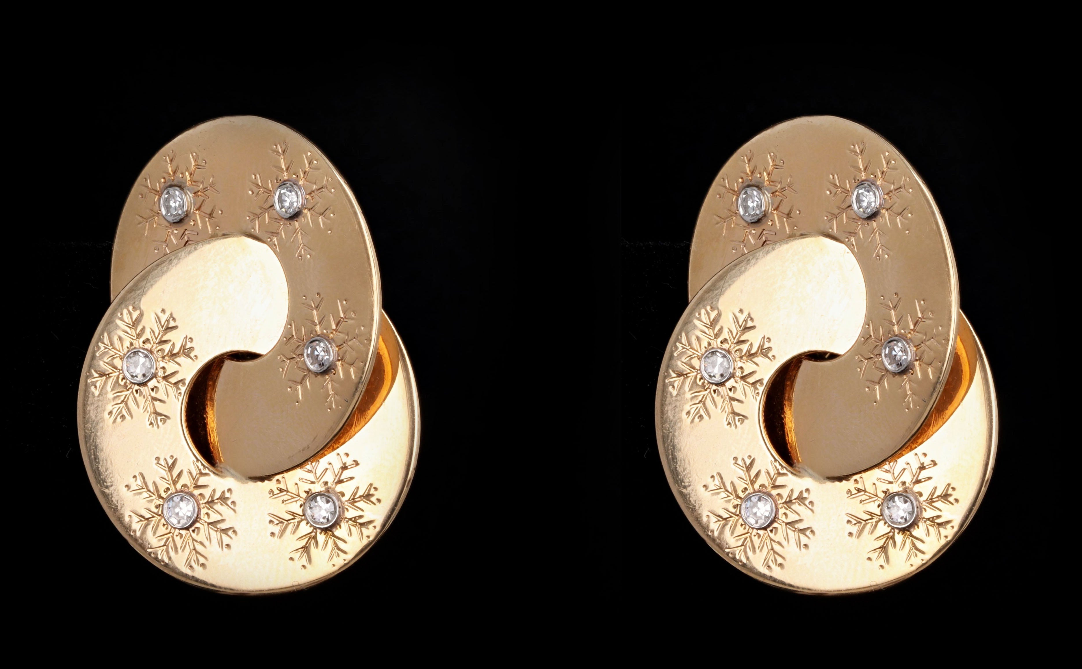 Vintage 14K Yellow Gold 0.30 Carat Total Weight Diamond Snowflake Swirl Earrings - Queen May