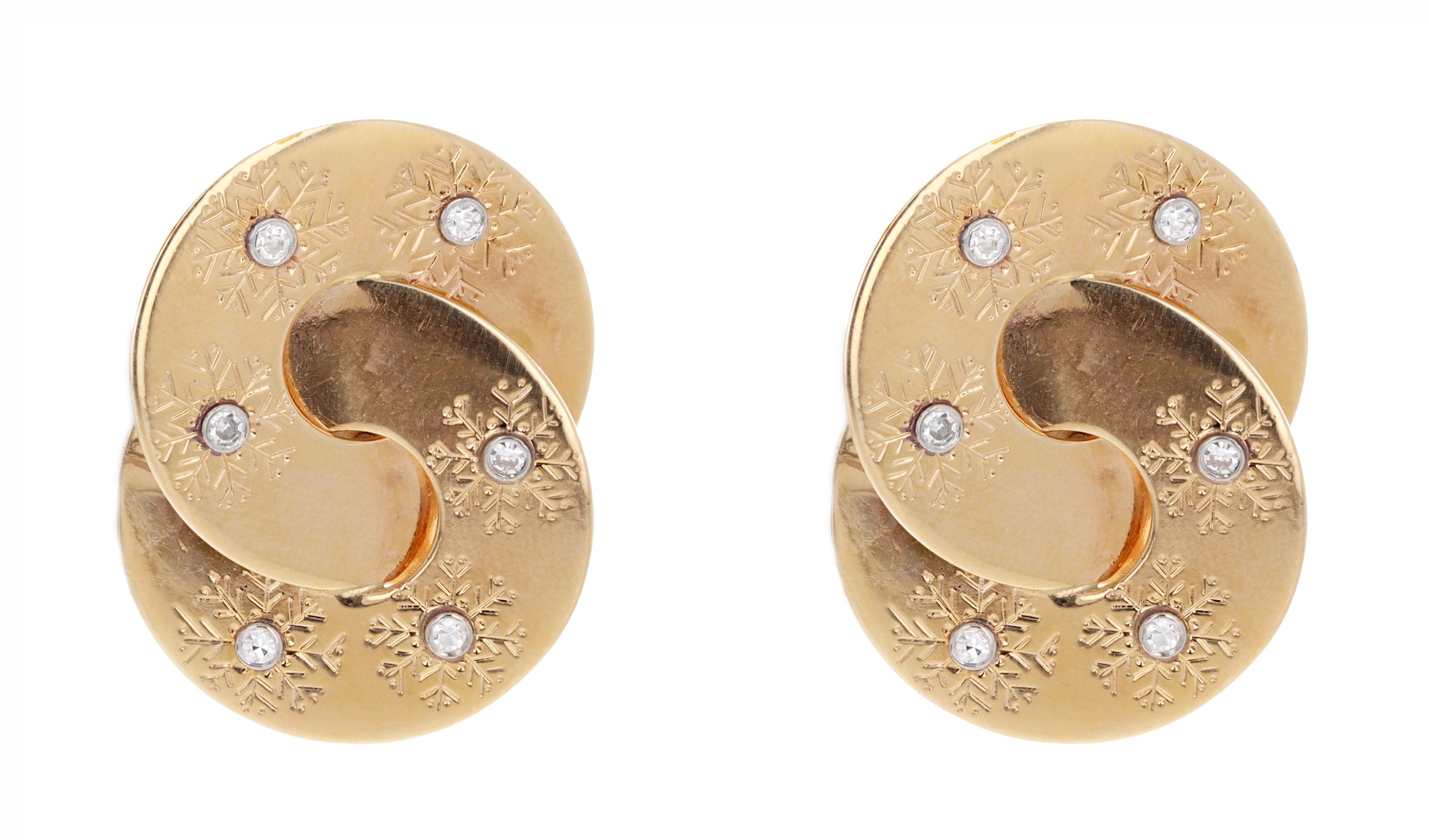 Vintage 14K Yellow Gold 0.30 Carat Total Weight Diamond Snowflake Swirl Earrings - Queen May