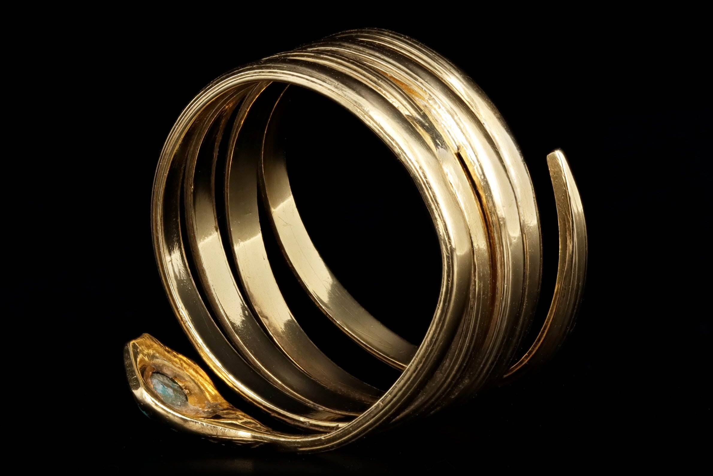 Vintage 18K Yellow Gold Turquoise Snake Wrap Ring - Queen May
