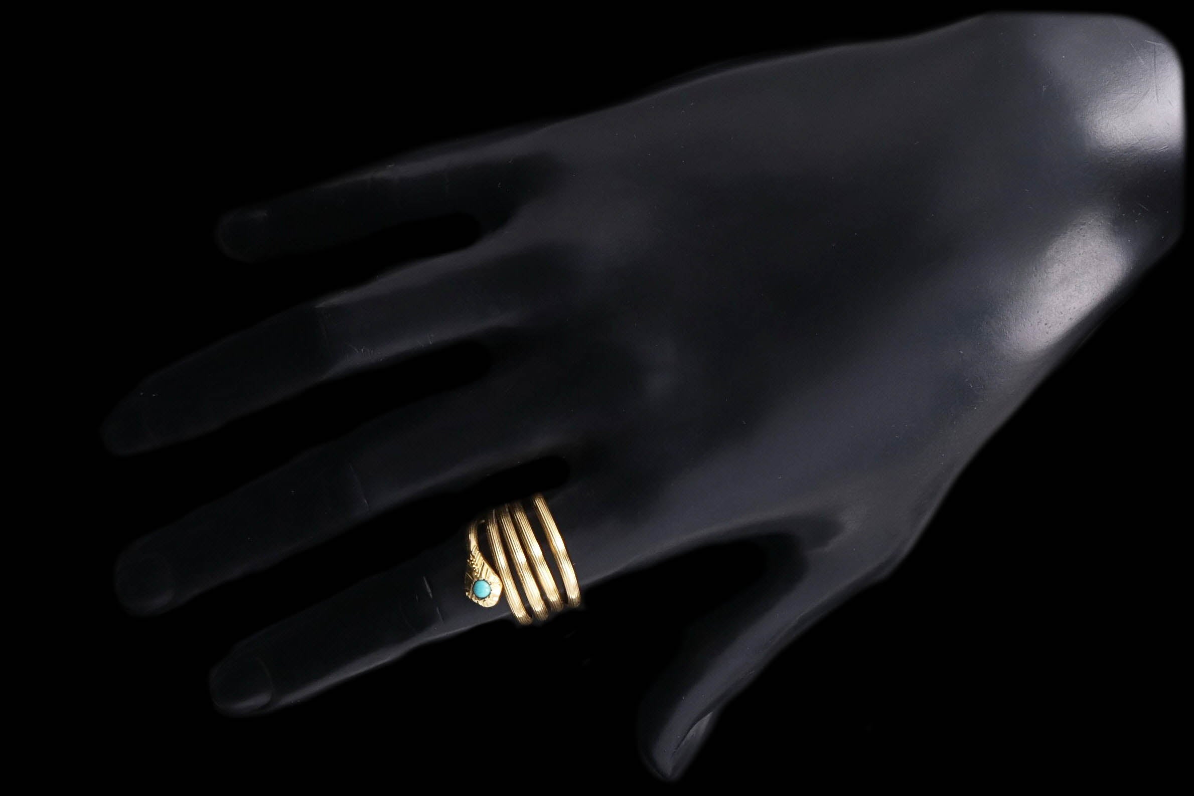 Vintage 18K Yellow Gold Turquoise Snake Wrap Ring - Queen May