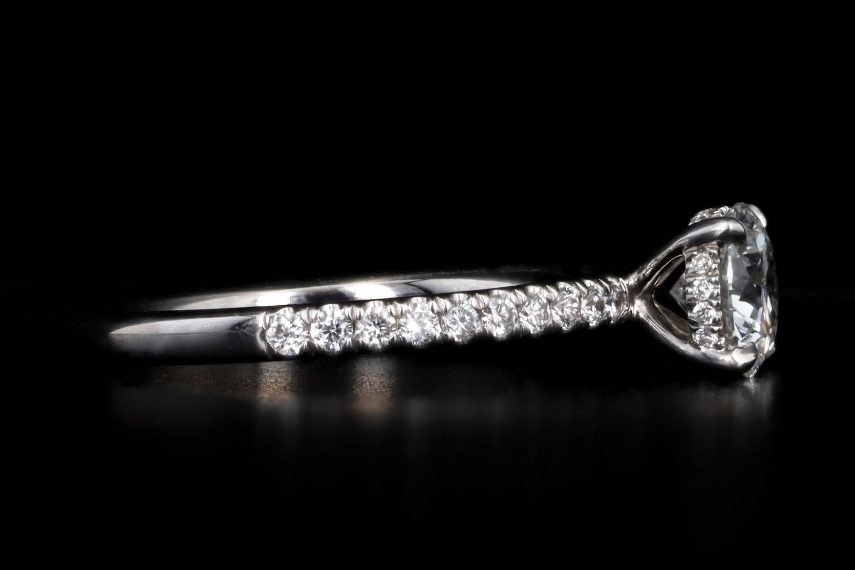 14K White Gold 0.80 Carat Round Brilliant Diamond Hidden Halo Engagement Ring - Queen May