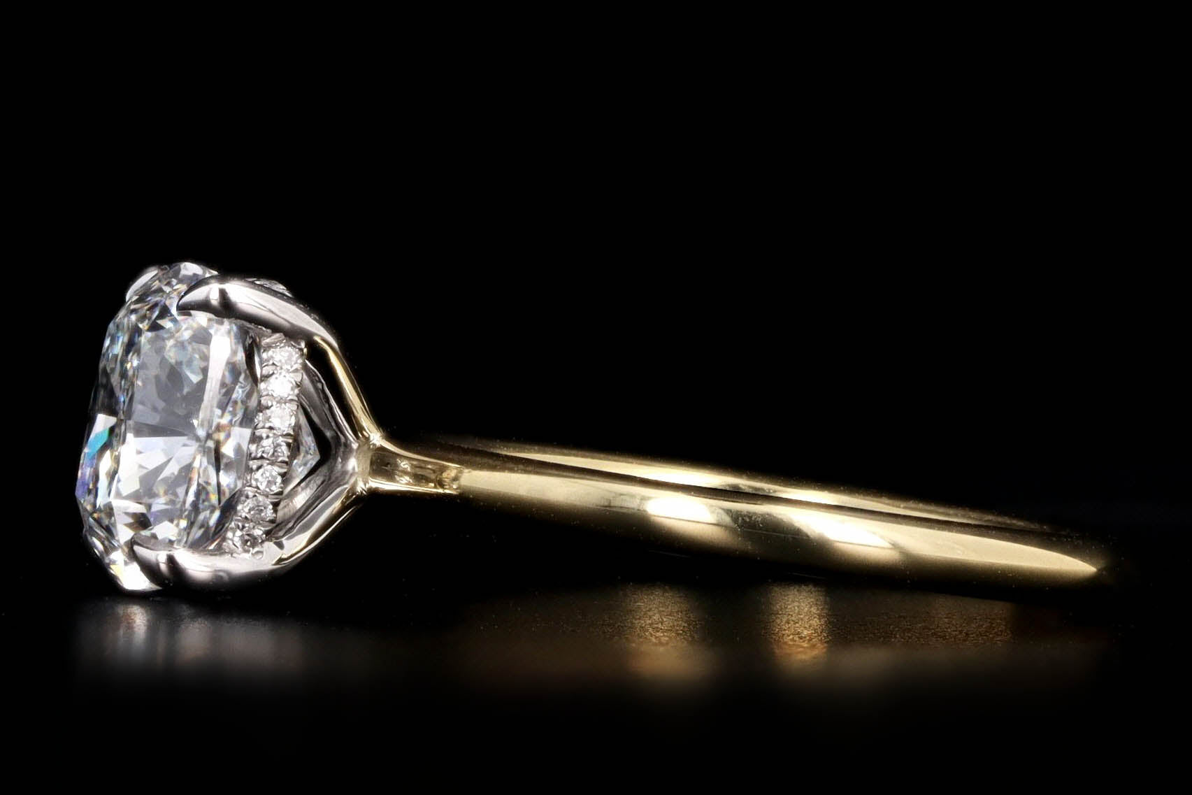 3.00 Carat Cushion Cut Diamond Hidden Halo Engagement Ring in 18K Yellow Gold & Platinum - Queen May