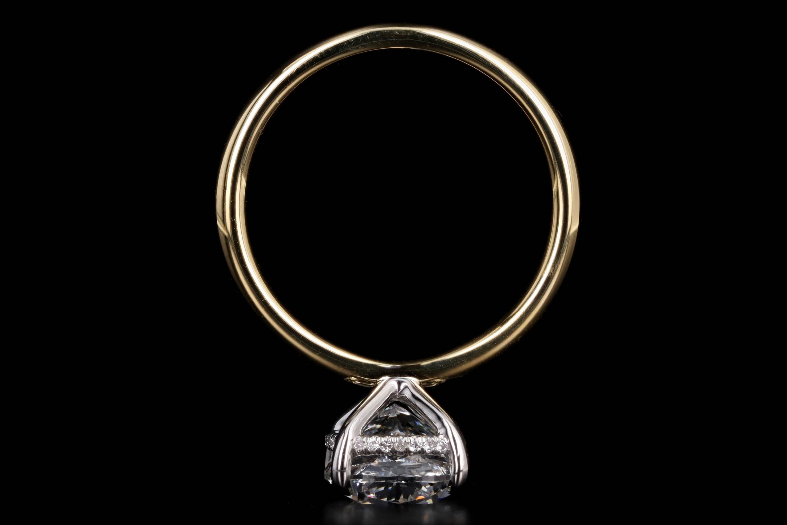3.00 Carat Cushion Cut Diamond Hidden Halo Engagement Ring in 18K Yellow Gold & Platinum - Queen May