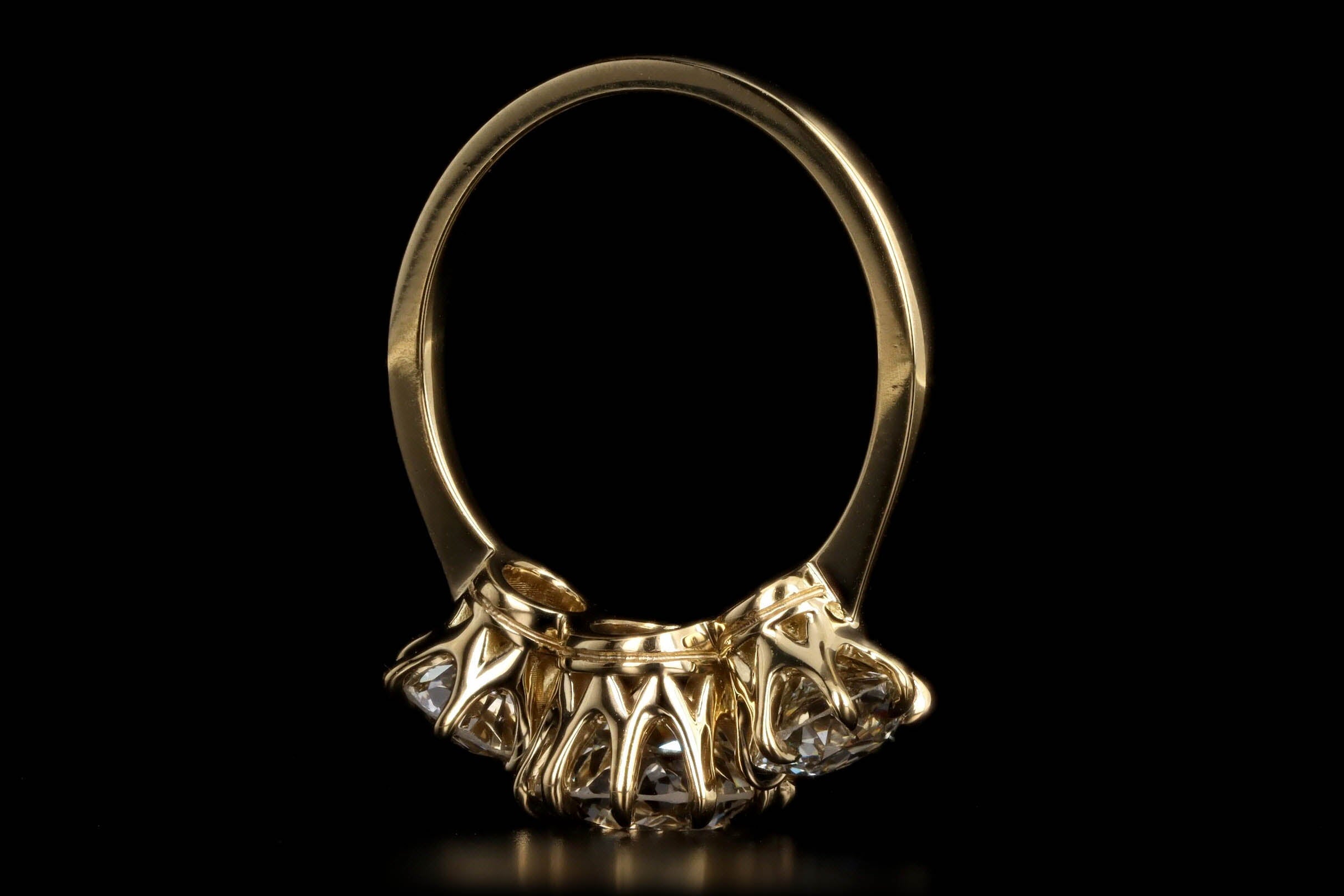 1.94 Carat Old European Diamond Three Stone Victorian Inspired Engagement Ring in 18K Yellow Gold GIA Certified - Queen May