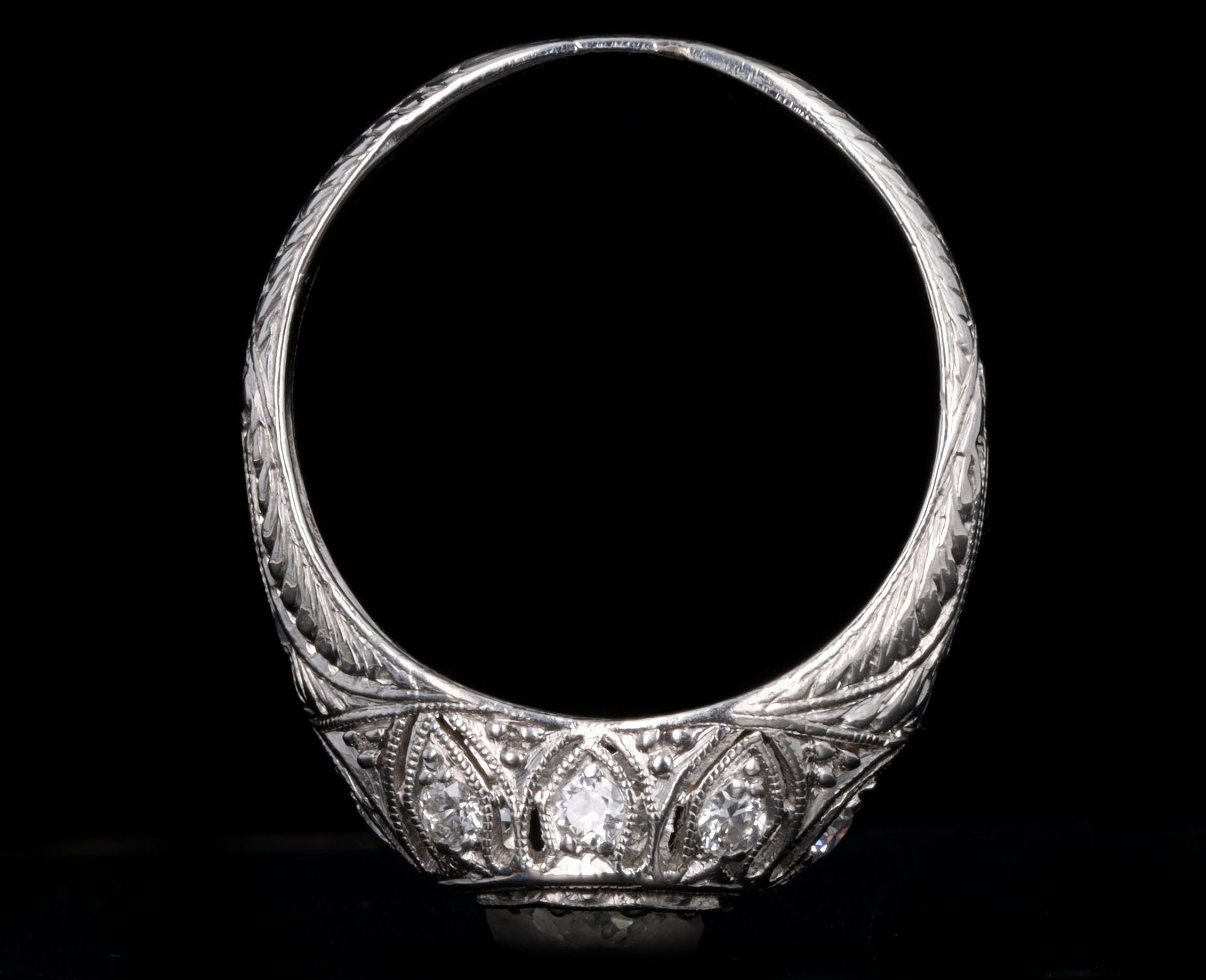 Art Deco Platinum 0.55 Carat Old European Diamond Filigree Engagement Ring - Queen May