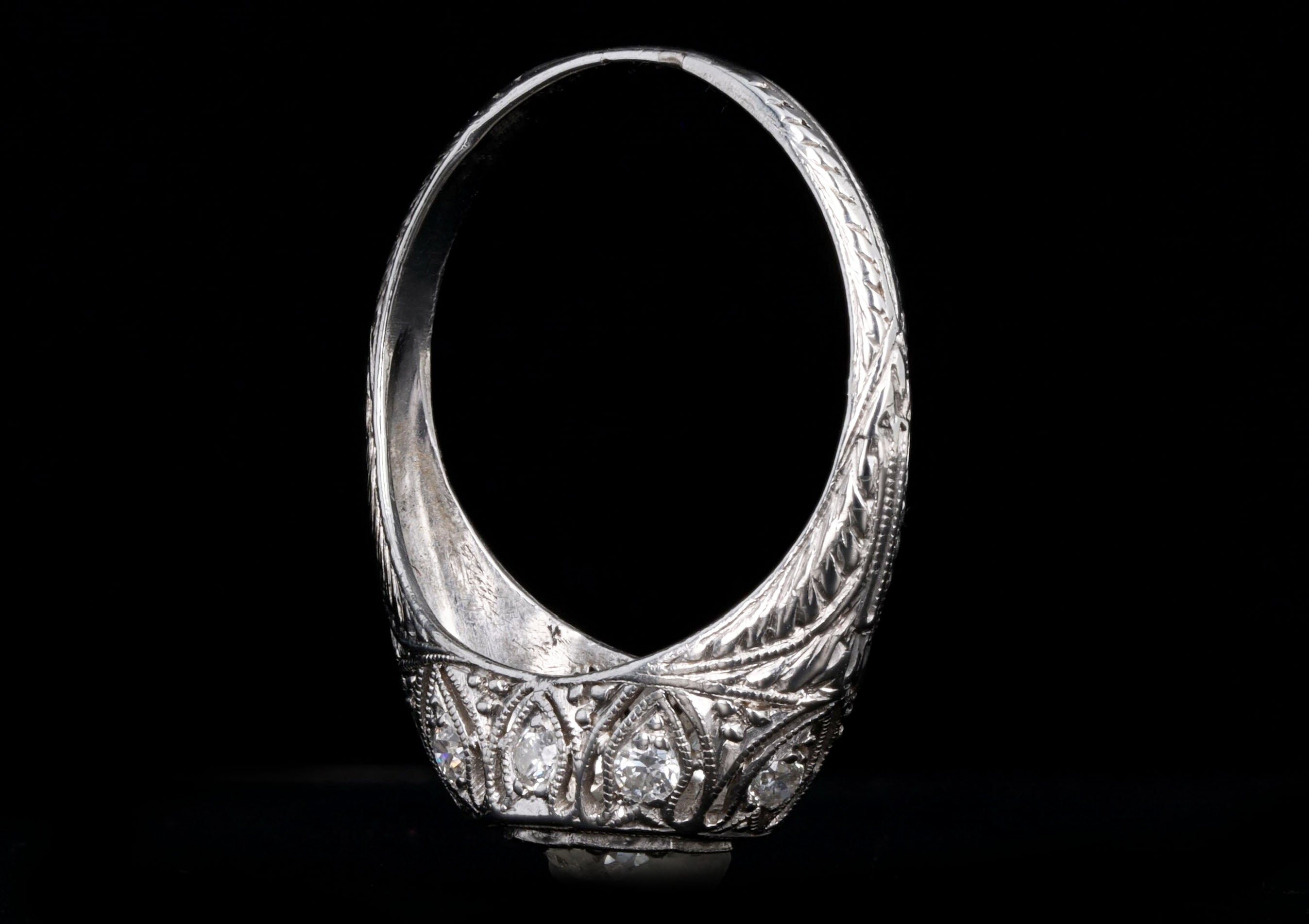 Art Deco Platinum 0.55 Carat Old European Diamond Filigree Engagement Ring - Queen May