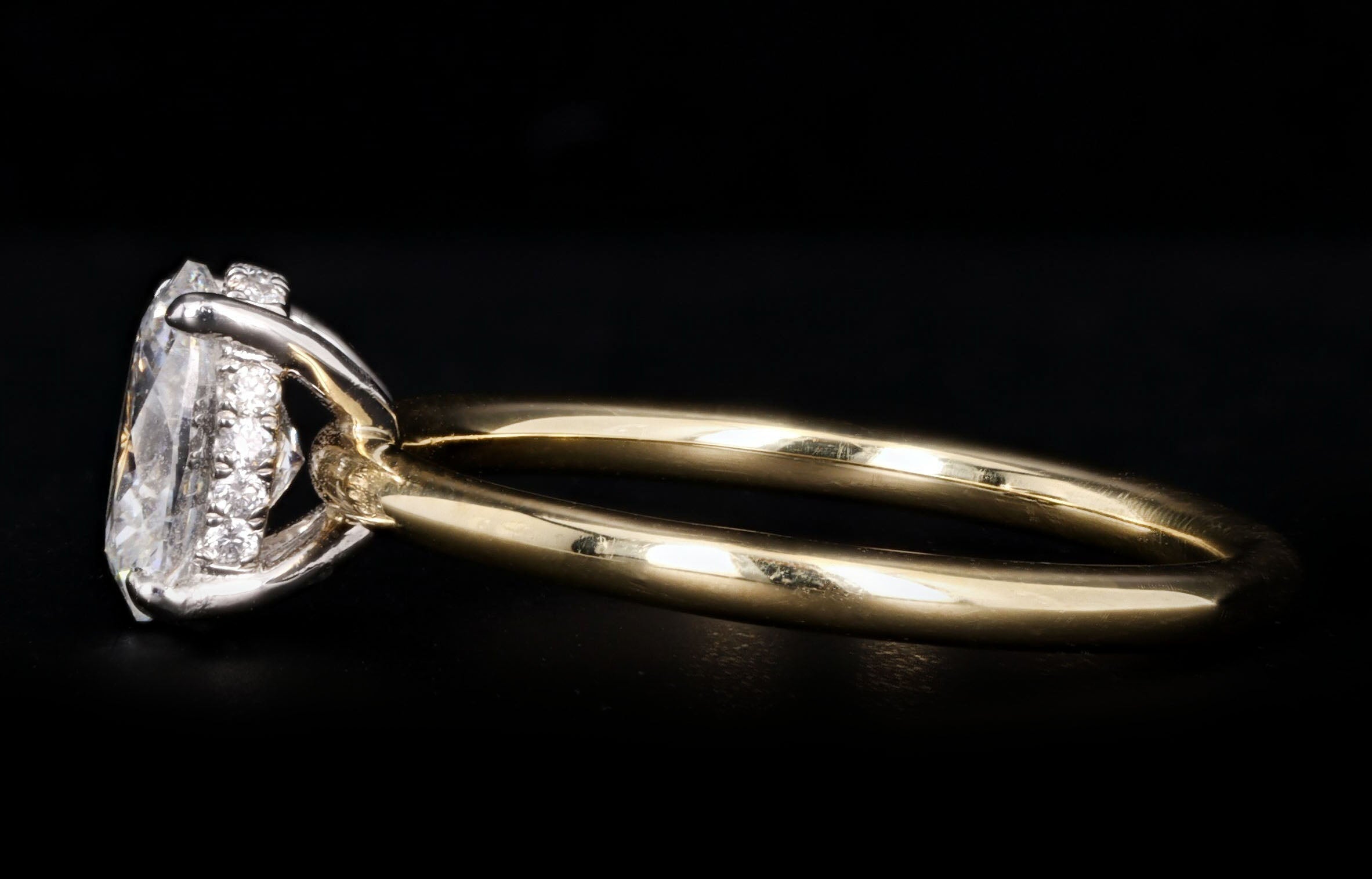 18K Yellow Gold & Platinum 1.07 Carat Oval Diamond Hidden Halo Engagement Ring GIA Certified - Queen May