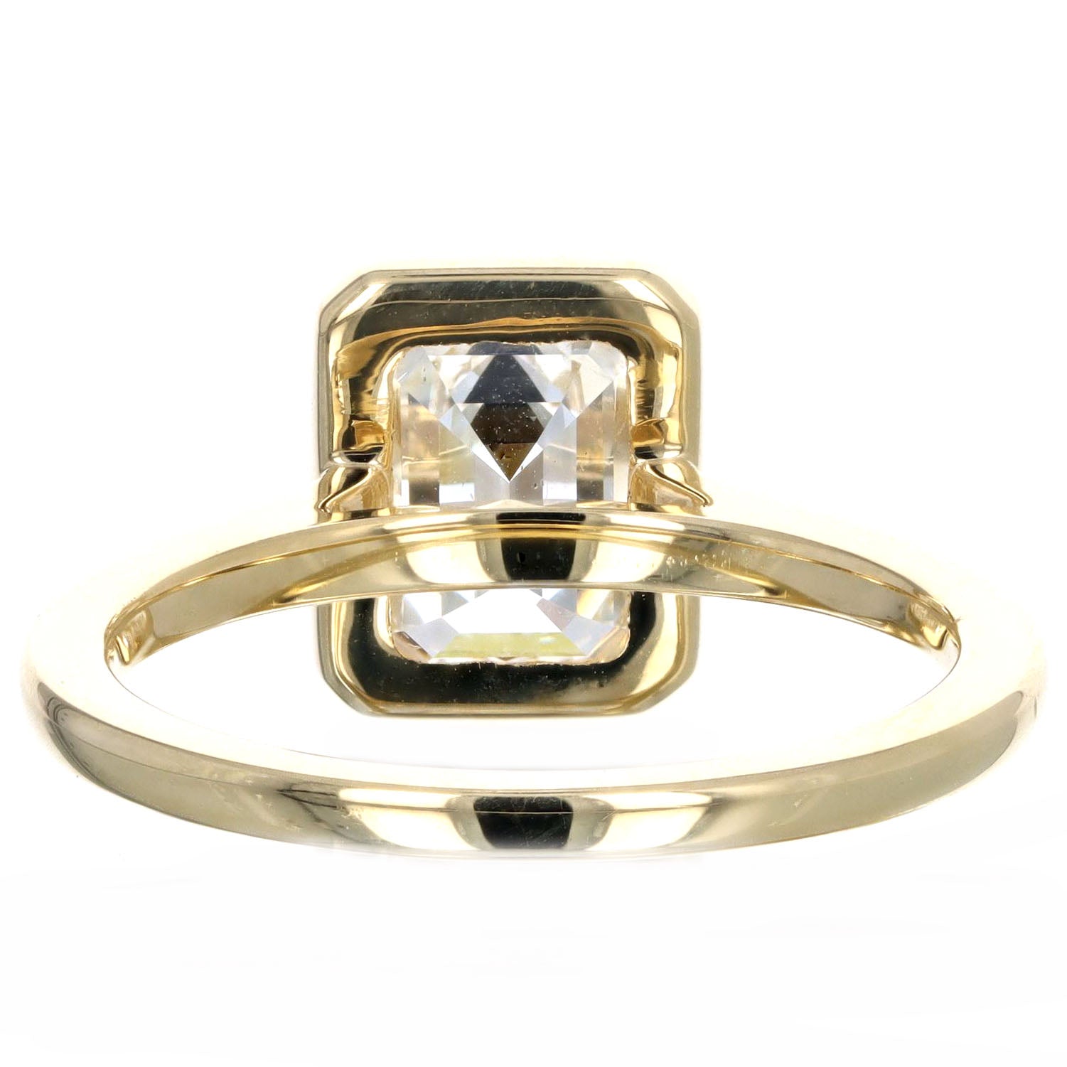 2.51 Carat Emerald Cut Diamond Bezel Engagement Ring in 18K Yellow Gold GIA Certified - Queen May