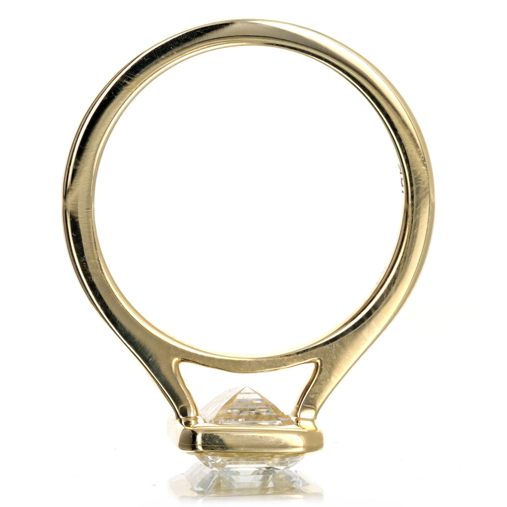 2.51 Carat Emerald Cut Diamond Bezel Engagement Ring in 18K Yellow Gold GIA Certified - Queen May