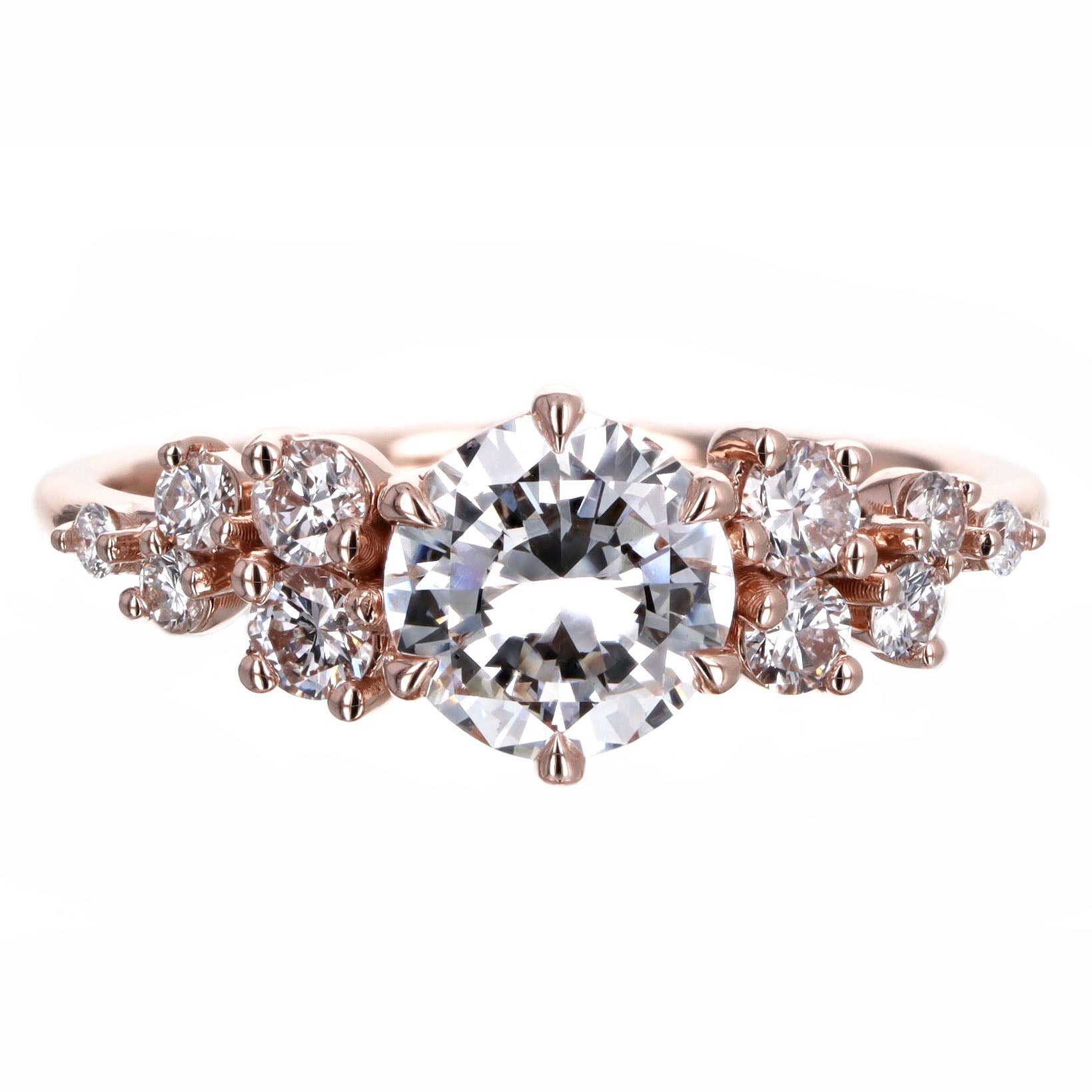 1.04 Carat Round Brilliant Diamond Floral Engagement Ring in 14K Rose Gold GIA Certified - Queen May