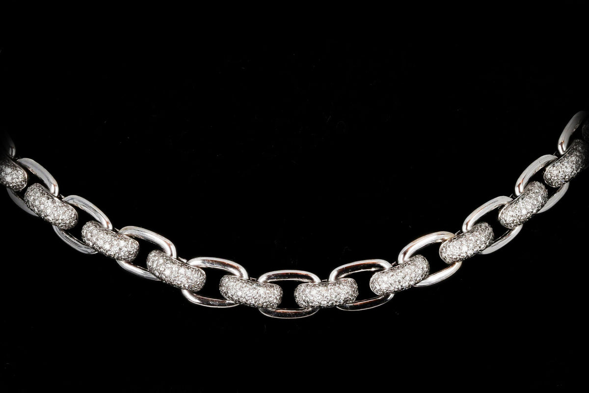 18K White Gold 10 Carat Total Weight Round Brilliant Diamond Pave Link Chain Necklace - Queen May