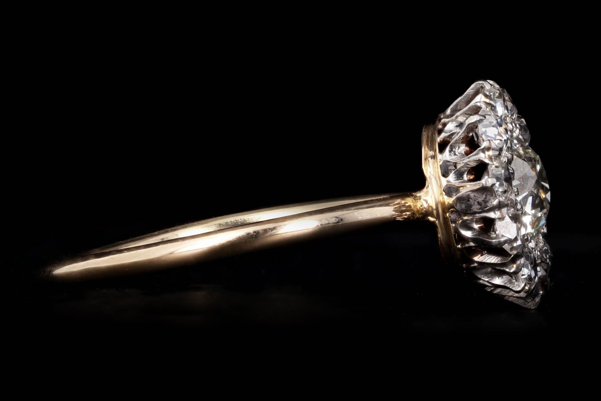 Victorian 14K Yellow Gold & Platinum 0.6 Carat Old European Diamond Halo Stick Pin Conversion Ring - Queen May