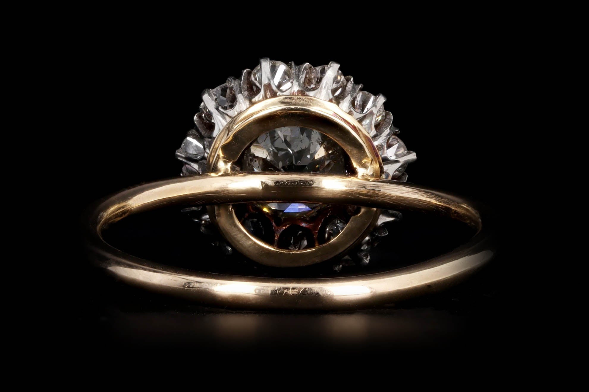 Victorian 14K Yellow Gold & Platinum 0.6 Carat Old European Diamond Halo Stick Pin Conversion Ring - Queen May