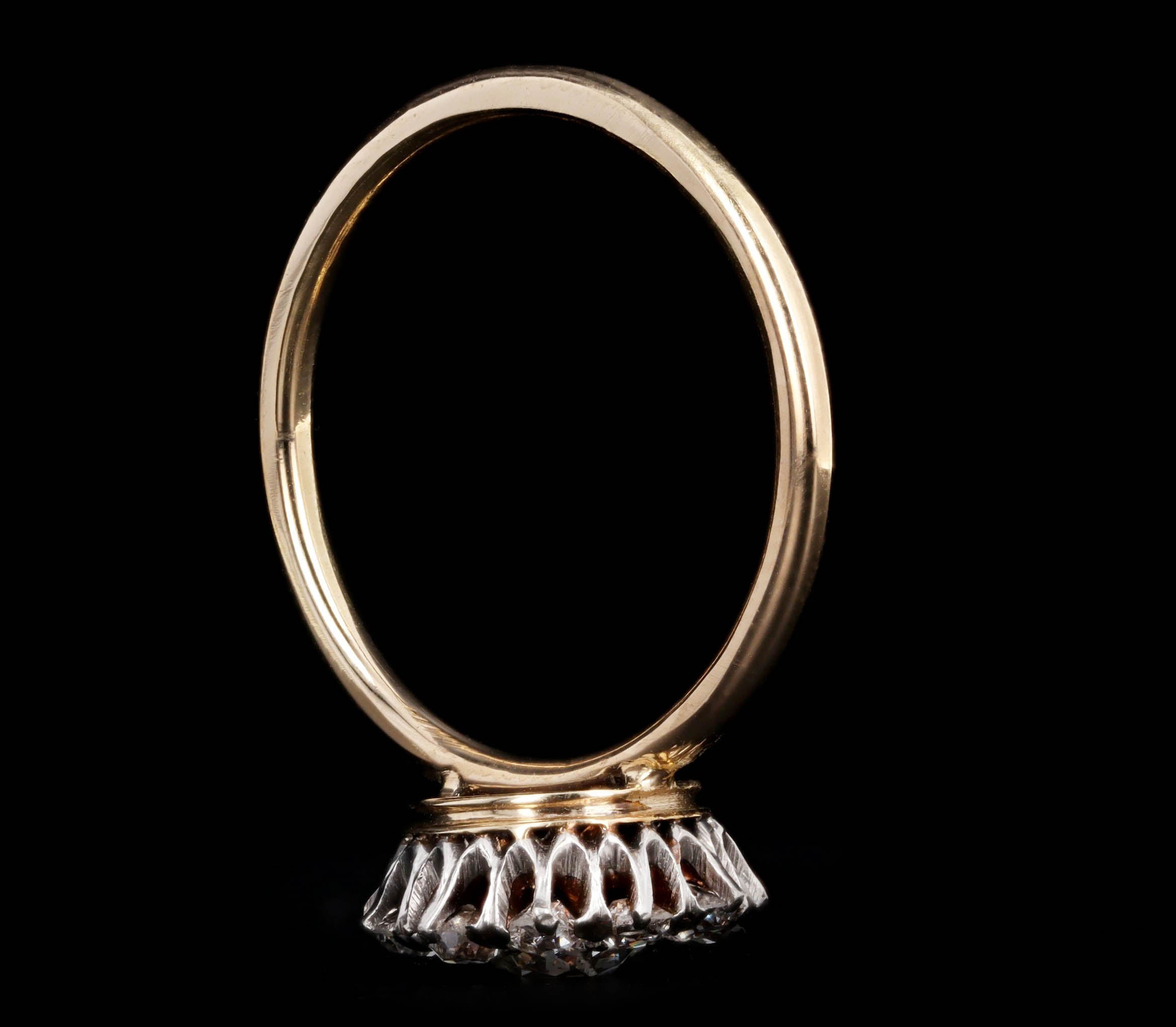 Victorian 14K Yellow Gold & Platinum 0.6 Carat Old European Diamond Halo Stick Pin Conversion Ring - Queen May