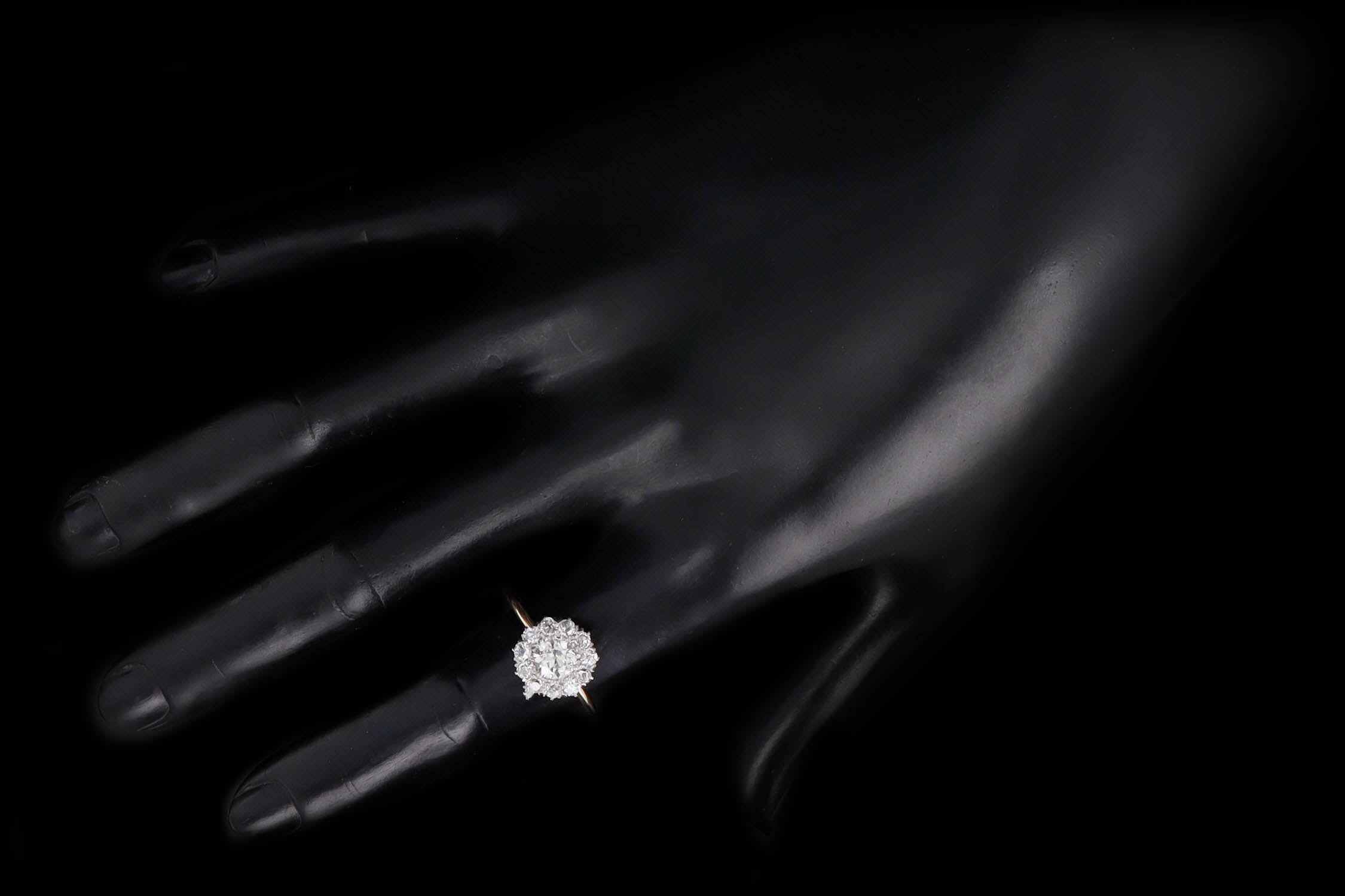 Victorian 14K Yellow Gold & Platinum 0.6 Carat Old European Diamond Halo Stick Pin Conversion Ring - Queen May