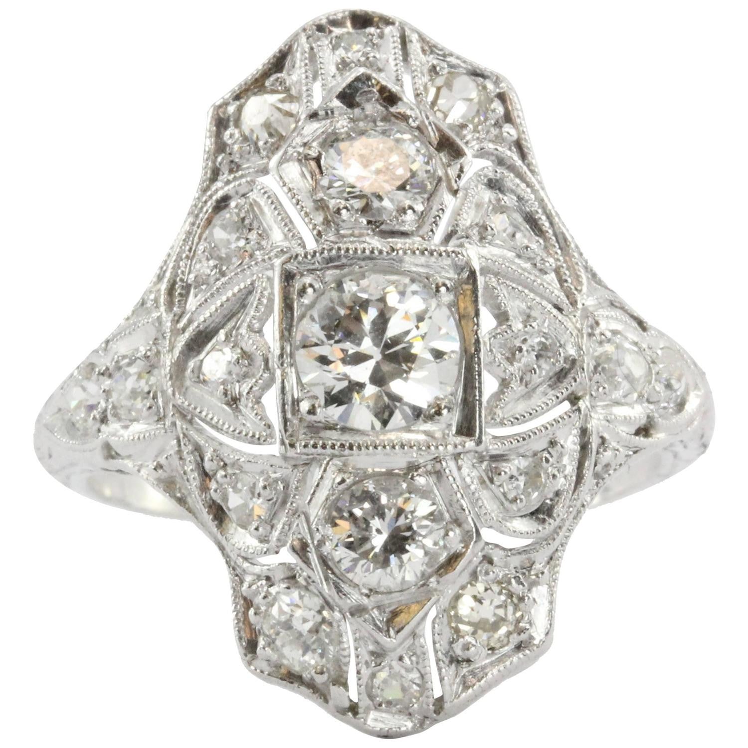 Antique Art Deco Platinum Old European Cut Diamond Ring - Queen May