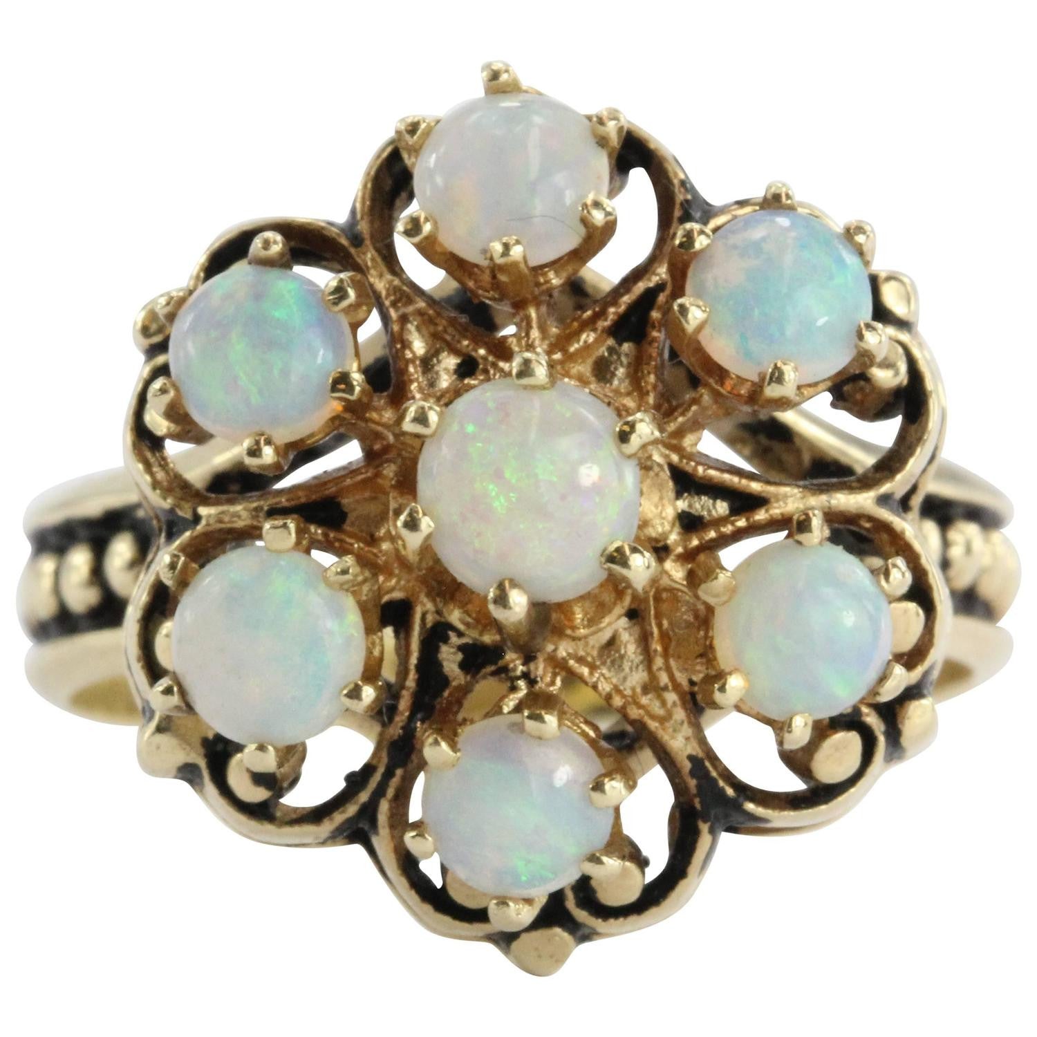 Antique Victorian 14k Gold Fiery Opal Ring Signed - Queen May