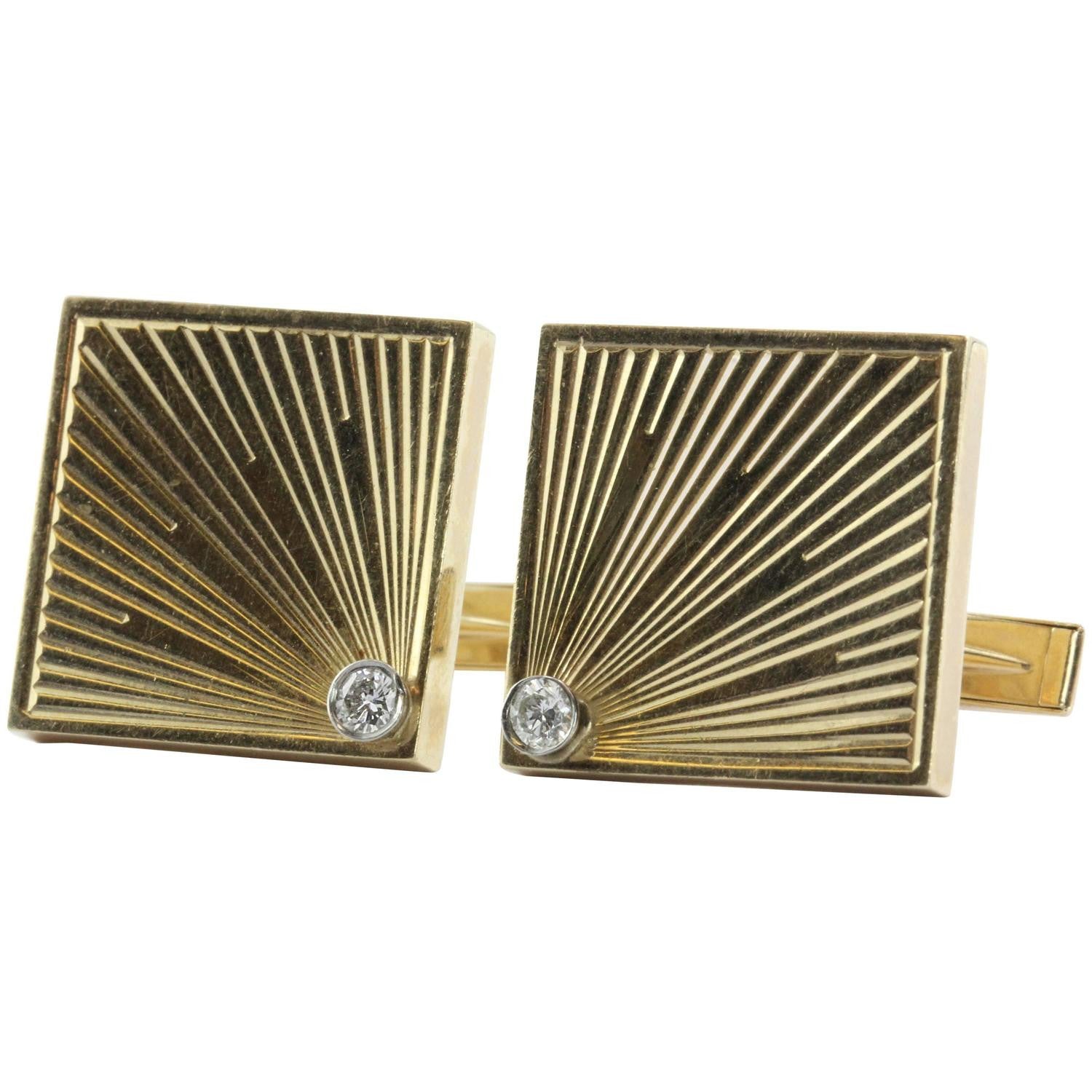 Vintage 14K Gold & Diamond Empire Art Deco Cufflinks - Queen May