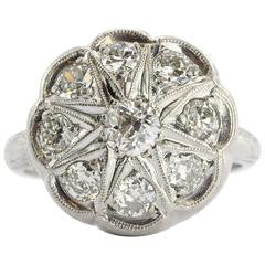 Antique Art Deco Platinum & Old Mine Diamond Flower Engagement Ring - Queen May
