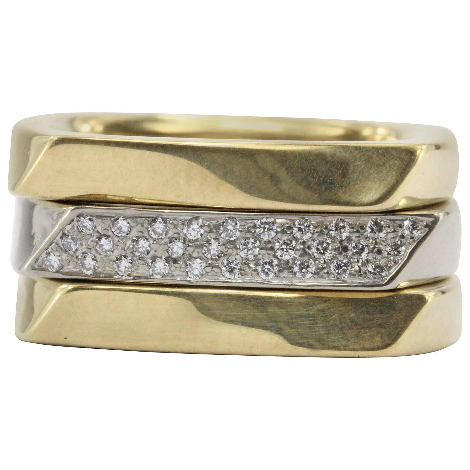 Set of 3 Tiffany & Co 750 18K White & Yellow Gold Frank Gehry Torque Ring Bands - Queen May