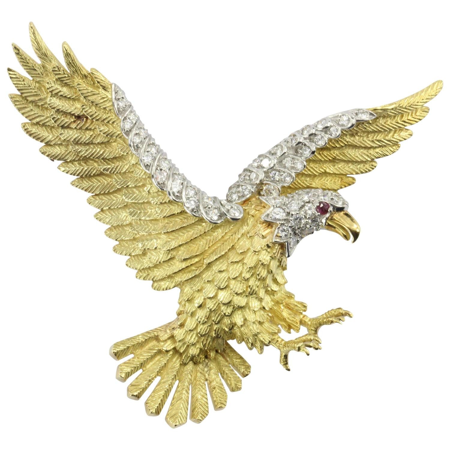 Herbert Rosenthal American Bald Eagle 18K Gold Platinum Diamond Brooch Pin - Queen May