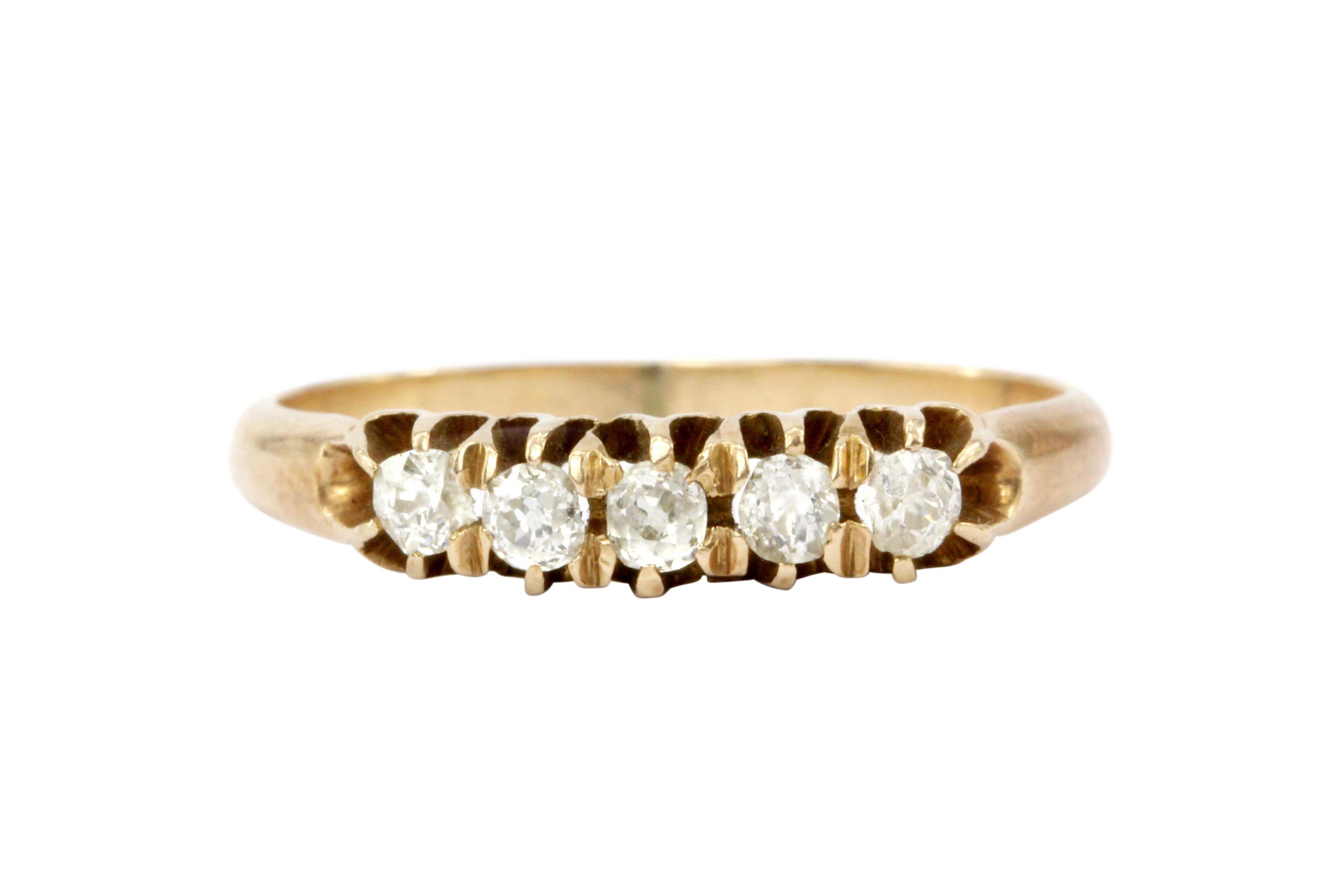 Victorian 14K Yellow Gold Old Mine Cut Diamond Band - Queen May