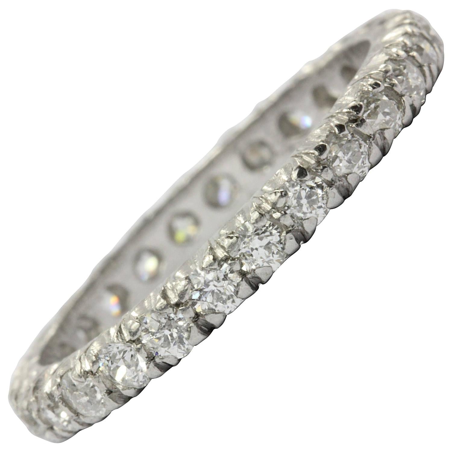 Antique Platinum Eternity Band Ring .75 CTW Old European Cut Diamonds - Queen May