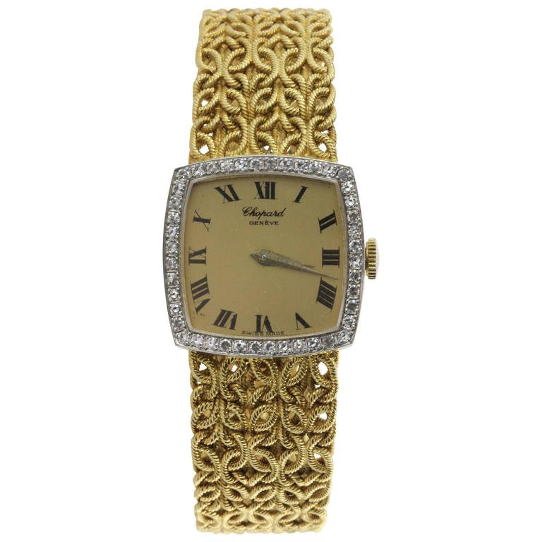 Chopard 18k Gold & Diamond Watch with Byzantine Wheat Chain Bracelet - Queen May