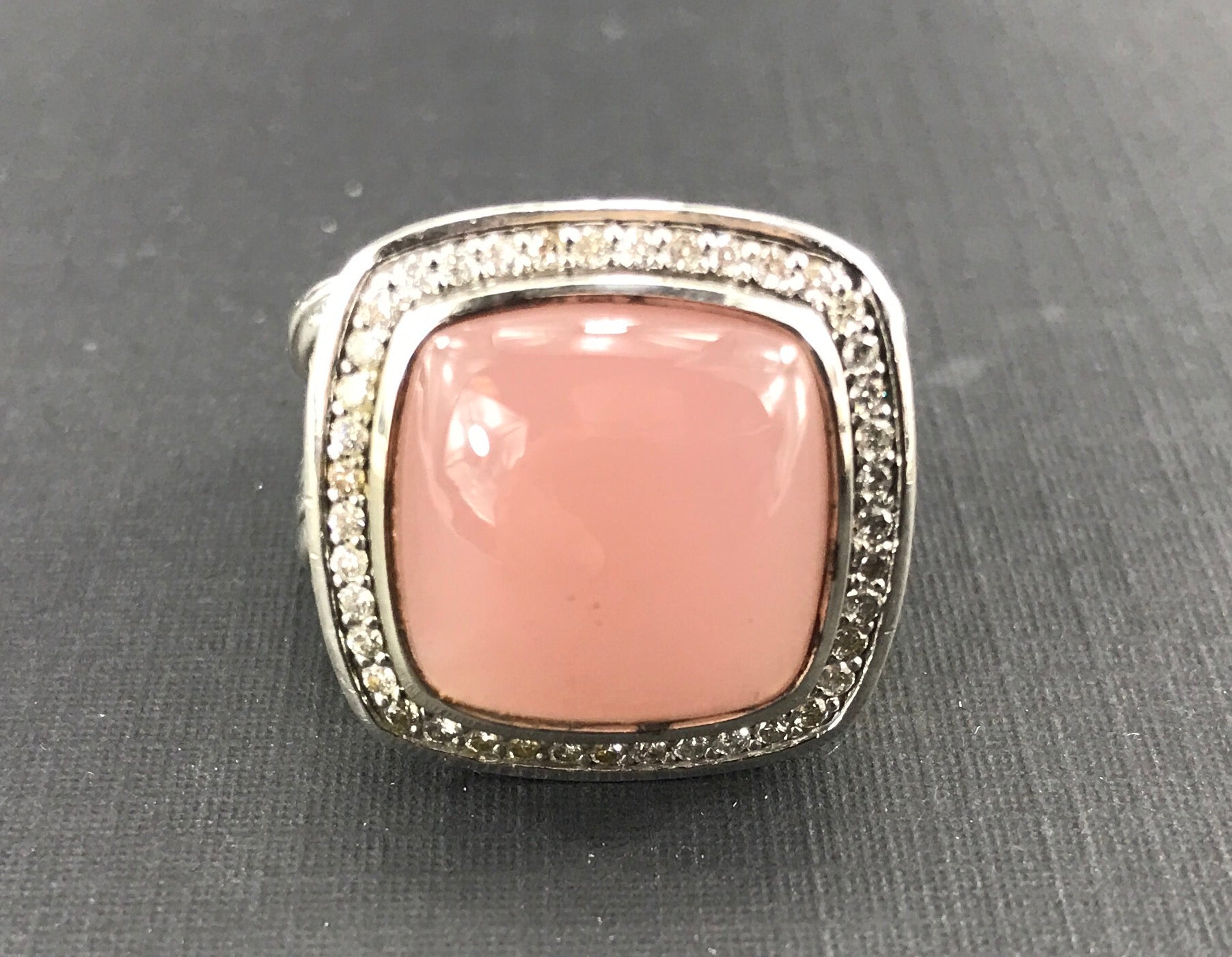 David Yurman Sterling Silver 14mm Rose Quartz & Diamond Albion Ring - Queen May