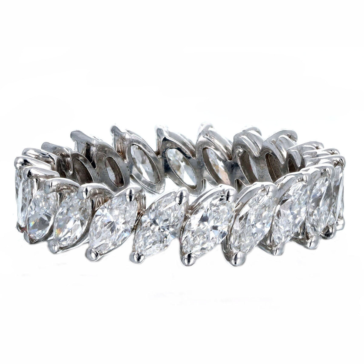 14K White Gold 2.5 Carat Total Weight Angled Marquise Cut Diamond Eternity Wedding Band - Queen May