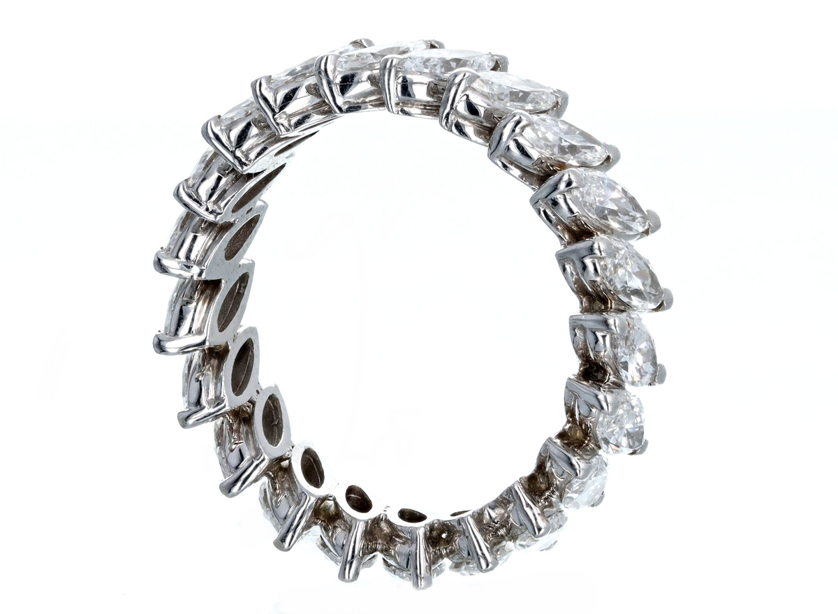 14K White Gold 2.5 Carat Total Weight Angled Marquise Cut Diamond Eternity Wedding Band - Queen May