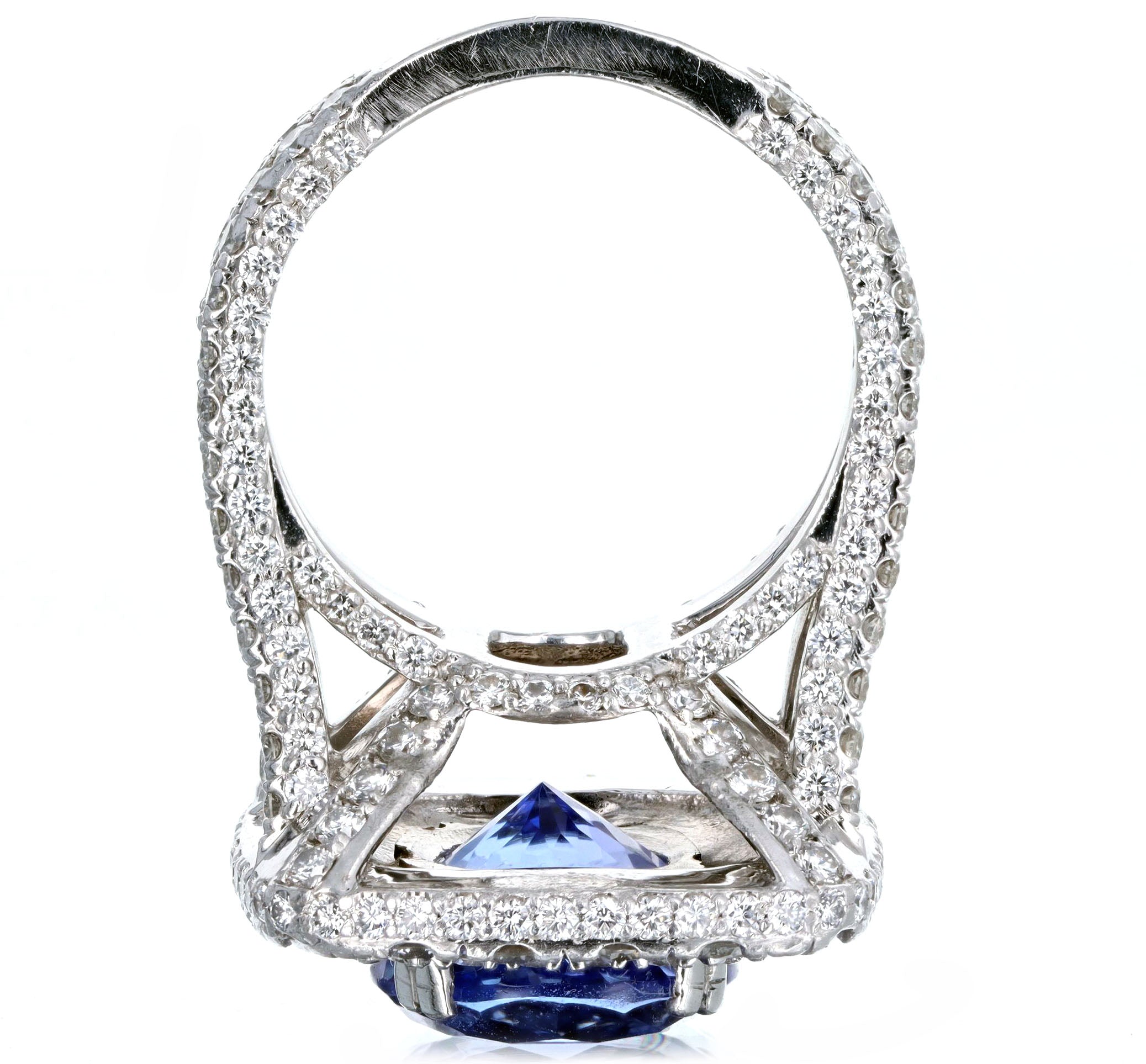 18K White Gold 5.25 Carat Tanzanite & Diamond Double Halo Split Shank Ring - Queen May