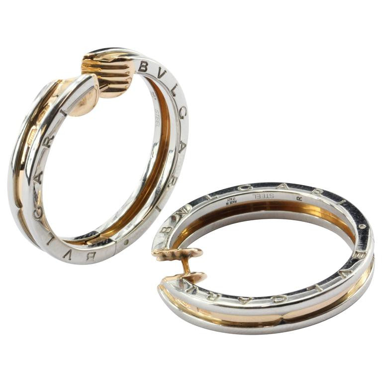 Bulgari B Zero 18K Pink Gold & Steel Hoop Earrings - Queen May