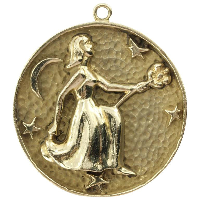 Vintage 14K Gold Virgo Queen of the Night Pendant Charm - Queen May
