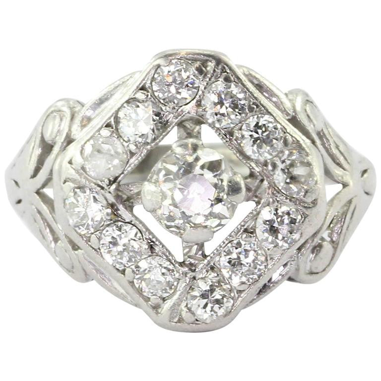 Art Deco Platinum Old Mine Cut Diamond Engagement Ring Circa 1920's - Queen May
