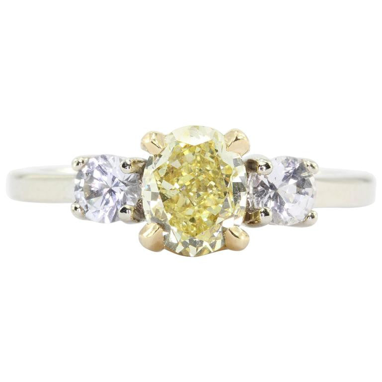 GIA 1.01 Fancy Intense Yellow Oval Cut Diamond Engagement 14K Gold Ring - Queen May