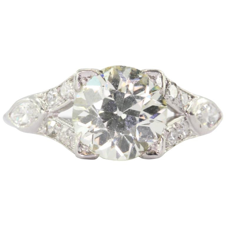 Art Deco Platinum 2.2 Carat Old European Diamond Engagement Ring Circa 1920's - Queen May