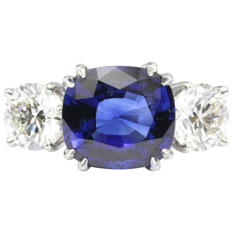 Natural AGL Intense Blue Sapphire and 2 Carat Diamond Ring - Queen May