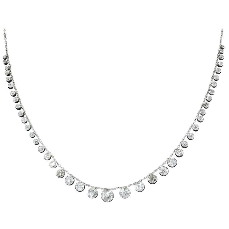 Edwardian Platinum Riviere 6 Carat Old European Diamond Necklace c.1910 - Queen May