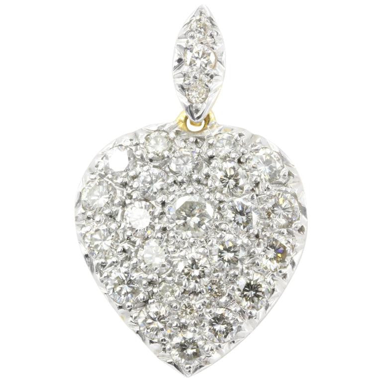Edwardian 18K Gold Platinum Top Old European Cut Diamond Heart Pendant - Queen May