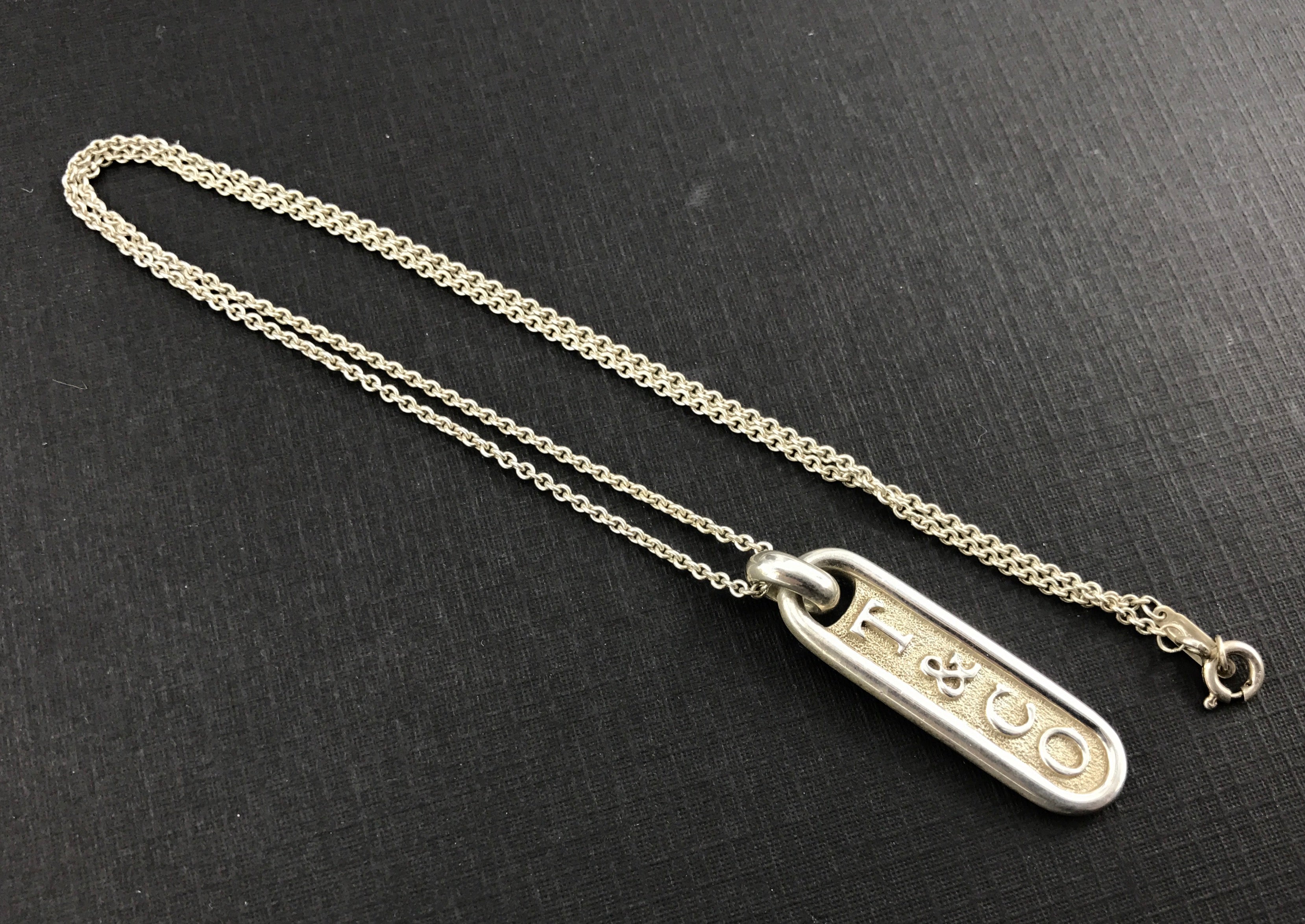 Tiffany & Co Sterling Silver T&Co Bar Pendant Necklace - Queen May