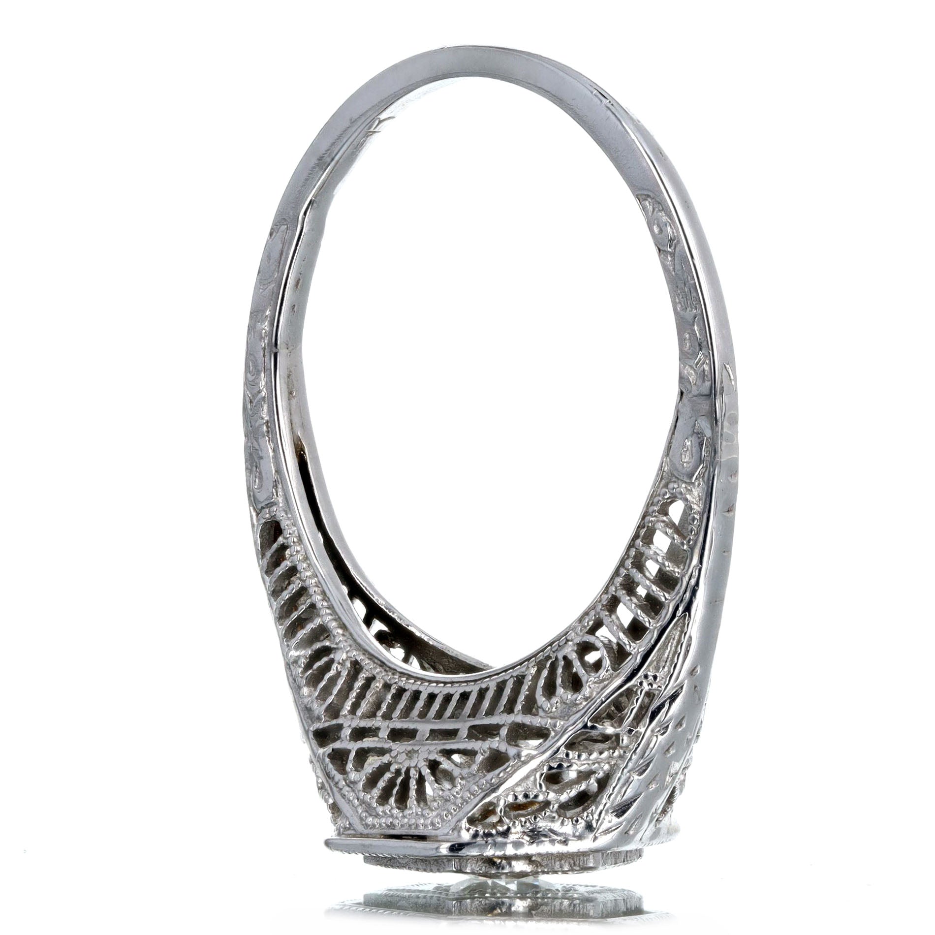 Art Deco 18K White Gold 0.15 Carat Old European Diamond Filigree Engagement Ring - Queen May