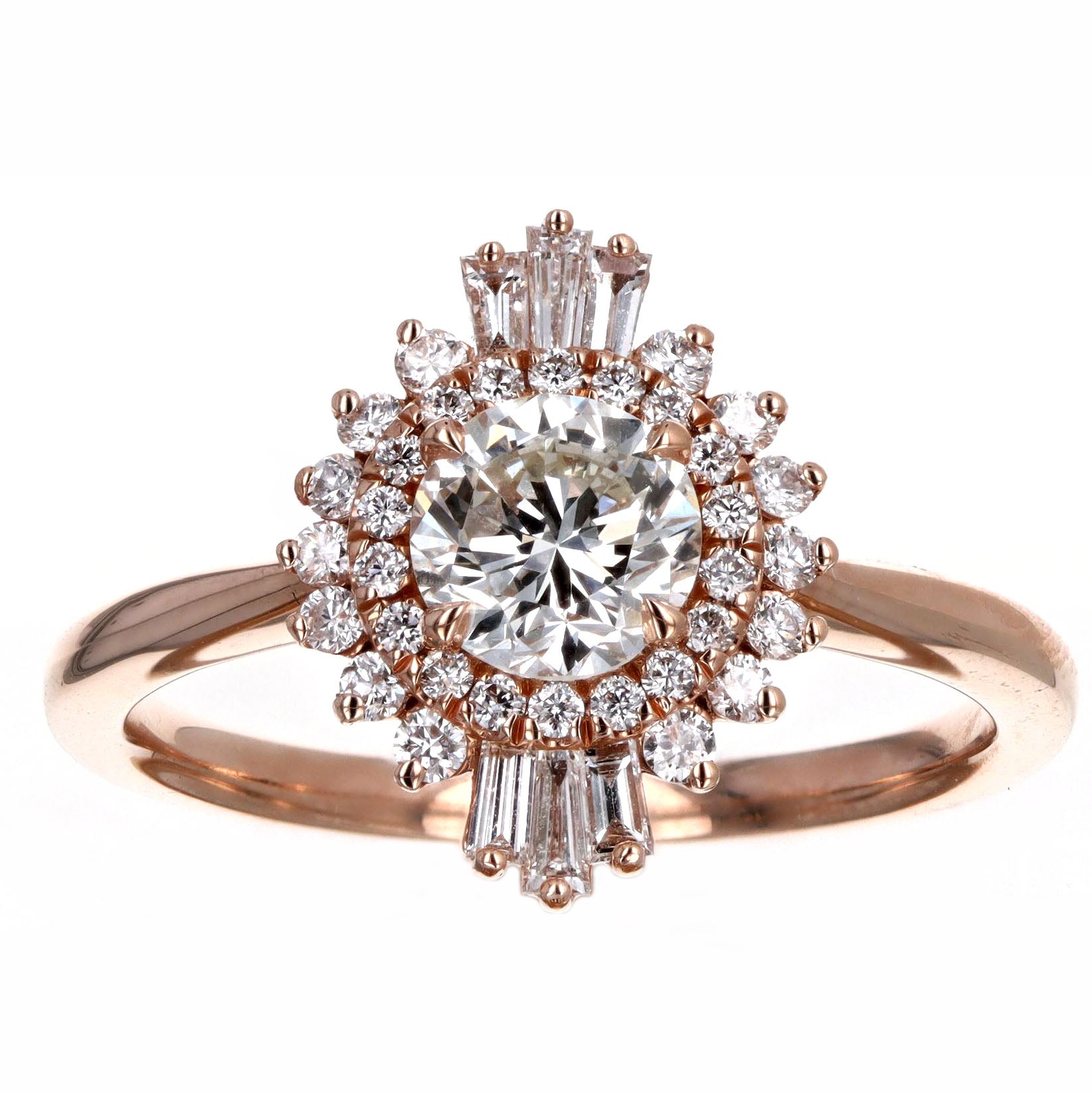 14K Rose Gold 0.72 Carat Round Brilliant Diamond Fan Ballerina Engagement Ring - Queen May