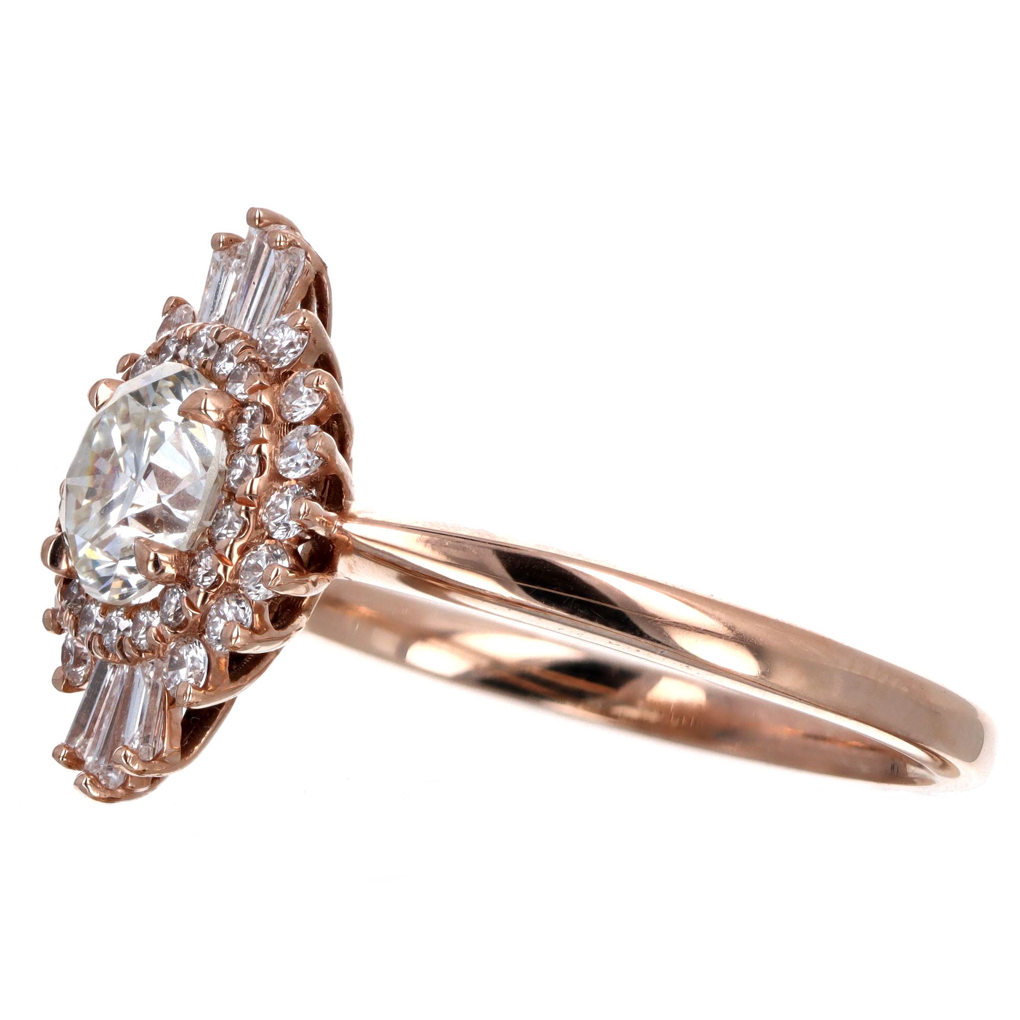 14K Rose Gold 0.72 Carat Round Brilliant Diamond Fan Ballerina Engagement Ring - Queen May